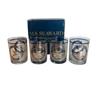 Vintage M.S. Seaward Norwegian Inaugural Cruise Line 22K Gold Tumblers Set of 4